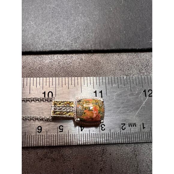 NEW Unakite pendant in gold and platinum over copper - Picture 5 of 10